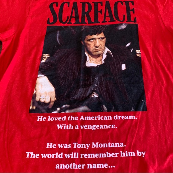 NWOT, Scarface Tony Montana Screen Print T-shirt, Red, size M - Picture 2 of 5